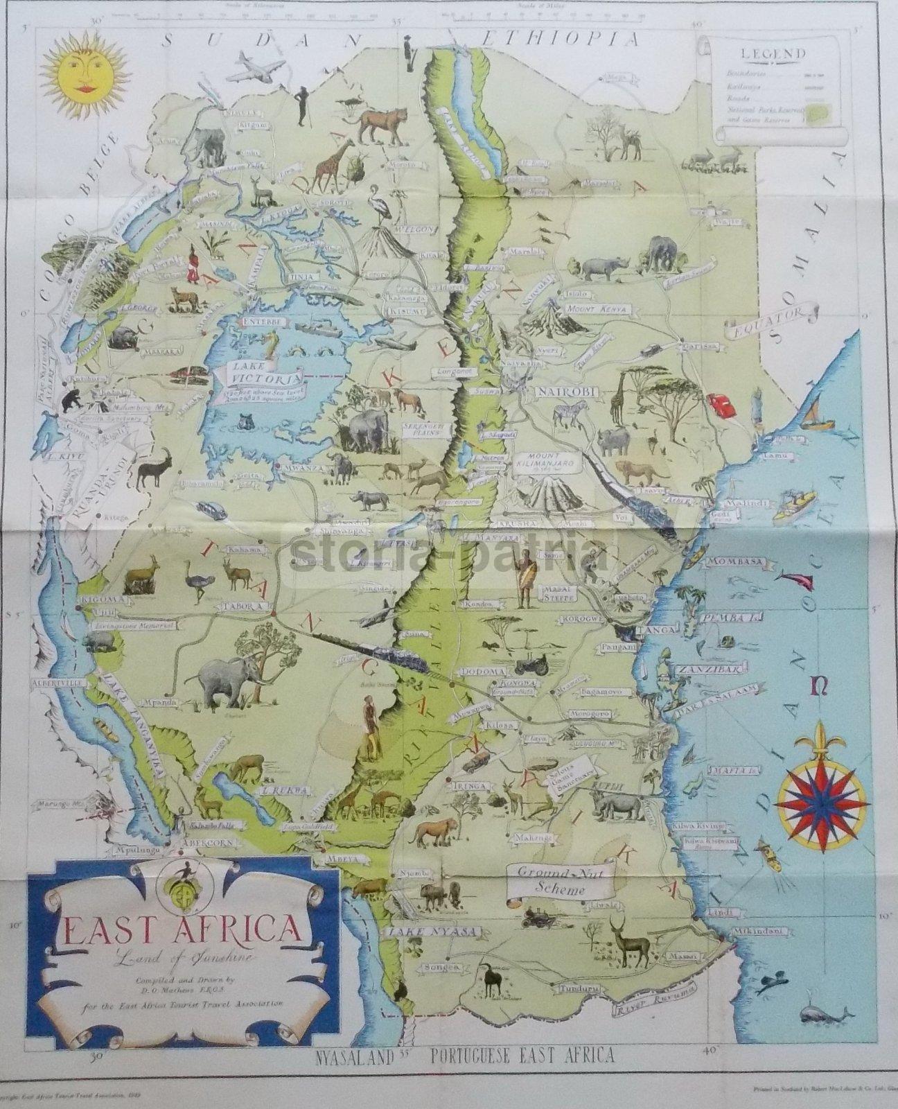 Mappa Africa Orientale 1949 Nairobi Lago Victoria Kilimanjaro