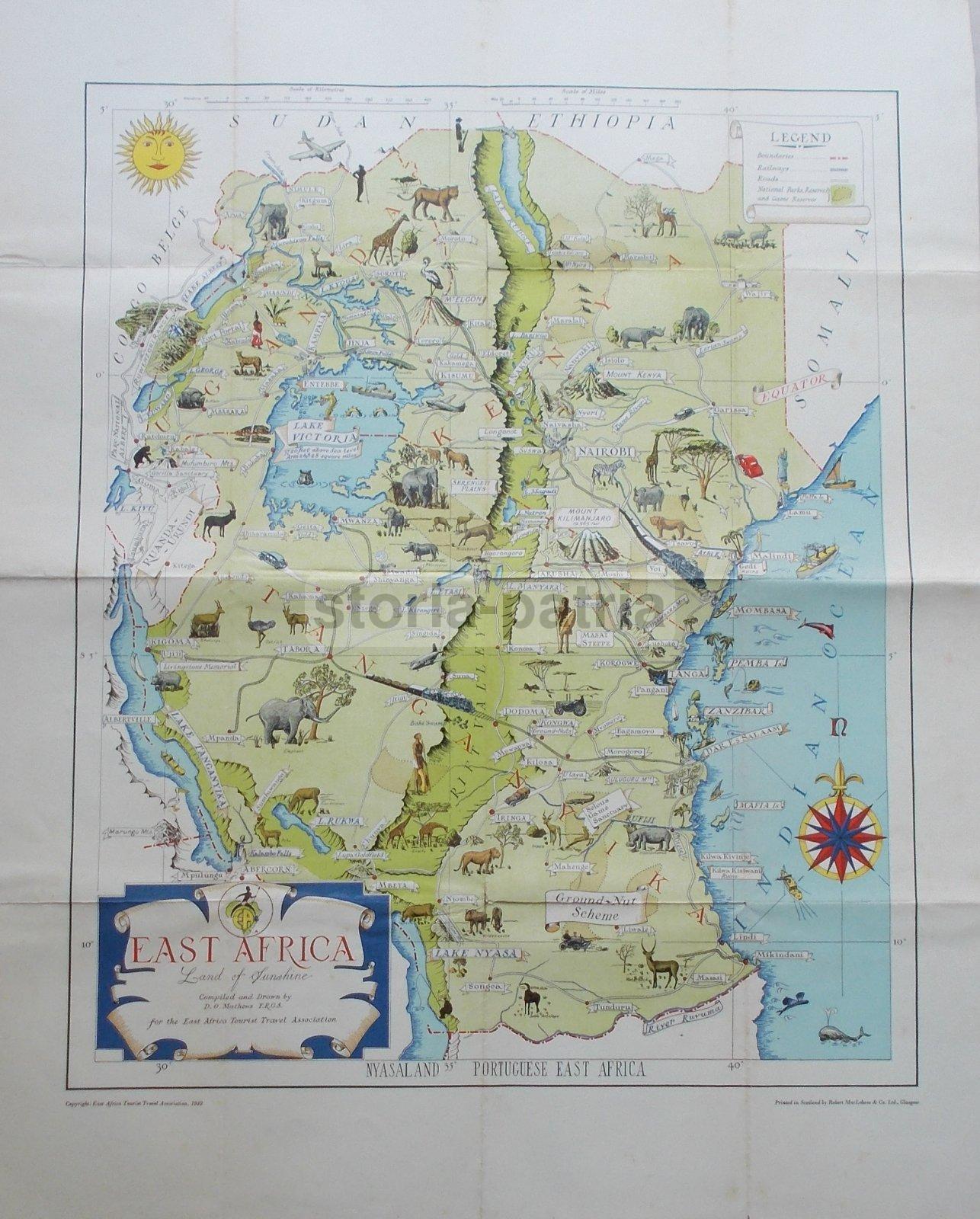 Mappa Africa Orientale 1949 Nairobi Lago Victoria Kilimanjaro