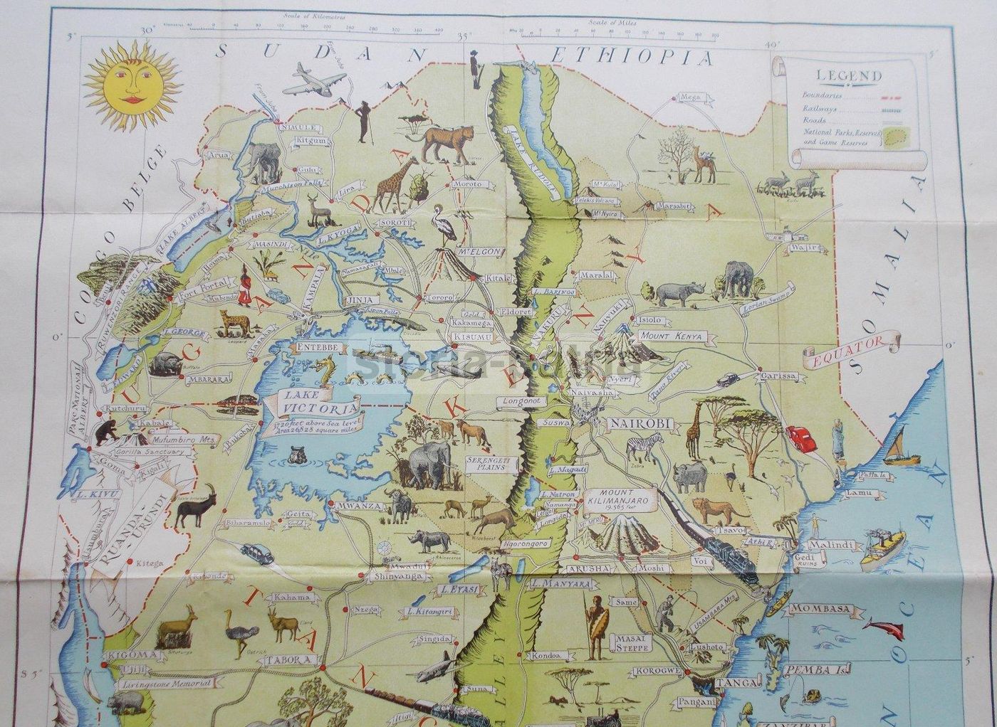 Mappa Africa Orientale 1949 Nairobi Lago Victoria Kilimanjaro