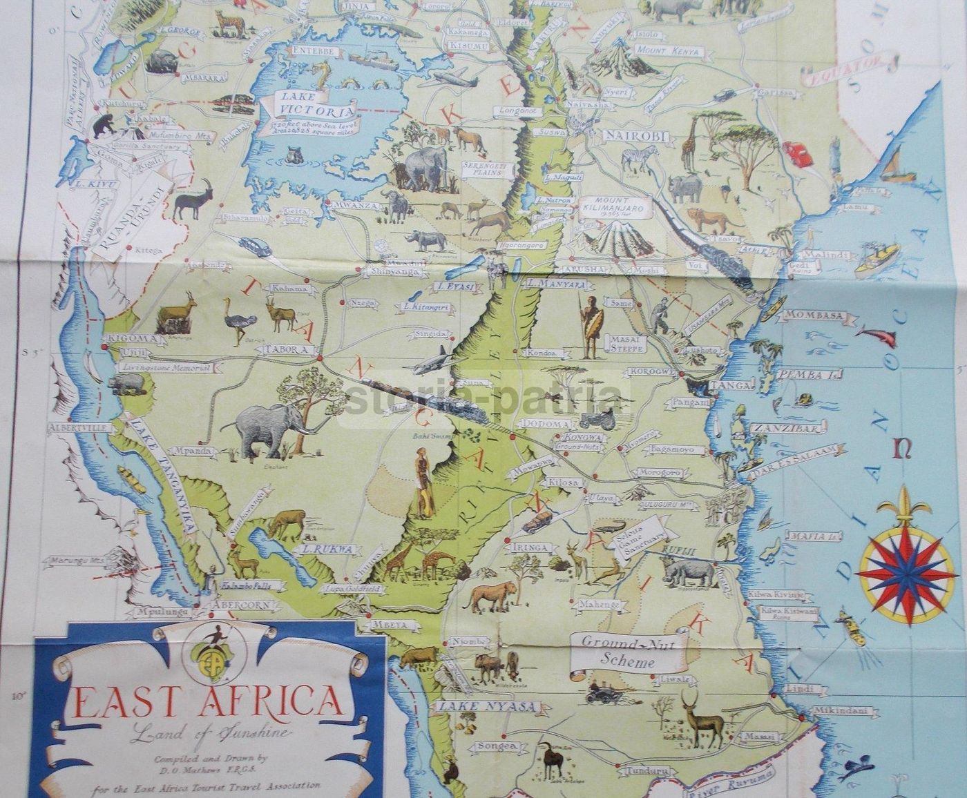 Mappa Africa Orientale 1949 Nairobi Lago Victoria Kilimanjaro