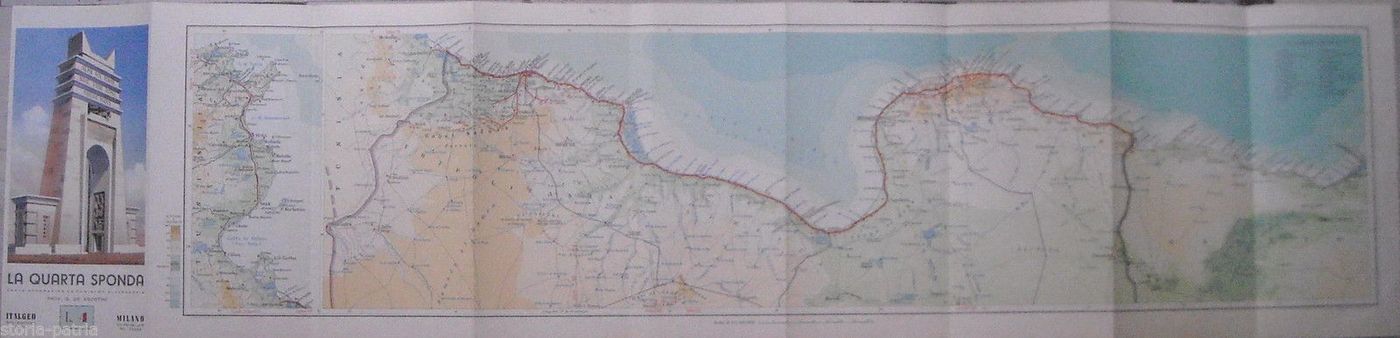 Mappa Geografica Tunisi Alessandria, Tripolitania, Anni '40
