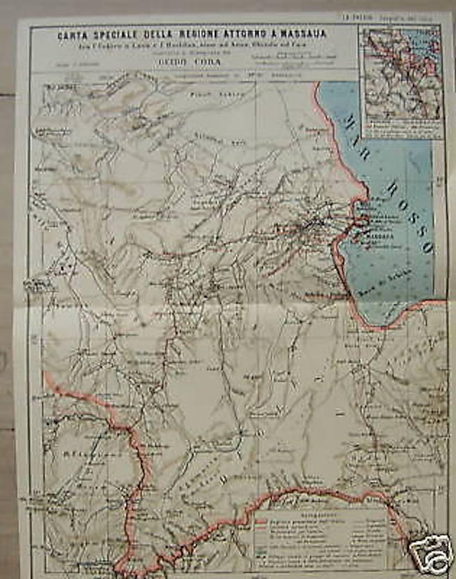 Mappa Antica Di Massaua, Eritrea E Mar Rosso, Fine XIX Secolo, Guido Cora