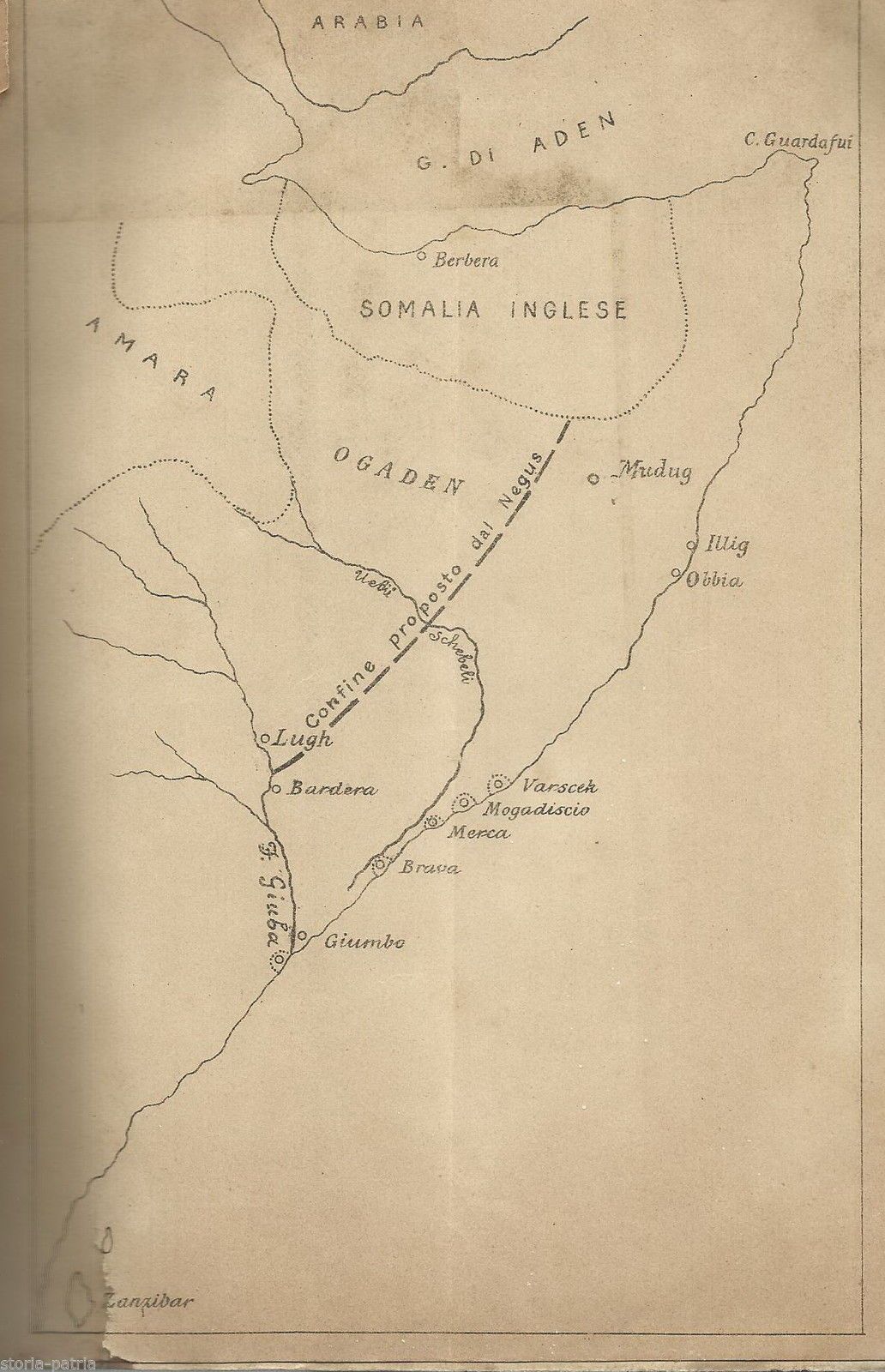 Pericoli Africani: 1904 Negus Menelik, Colonie Italiane, Benadir, Mappa