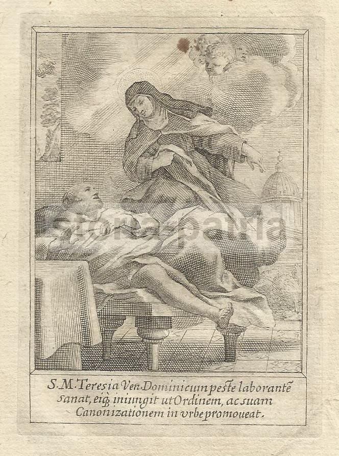 Incisione Santa Teresa: Guarigione Dalla Peste, Acquaforte 1670