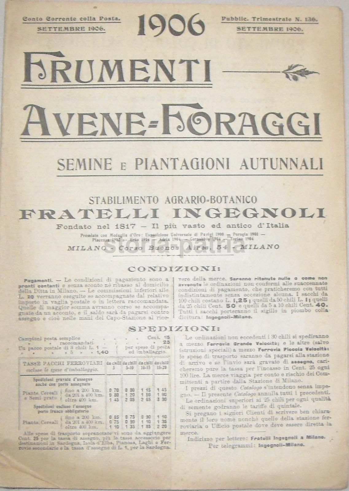 Catalogo Ingegnoli 1906 Sementi Frumento Rieti Fucino Torlonia