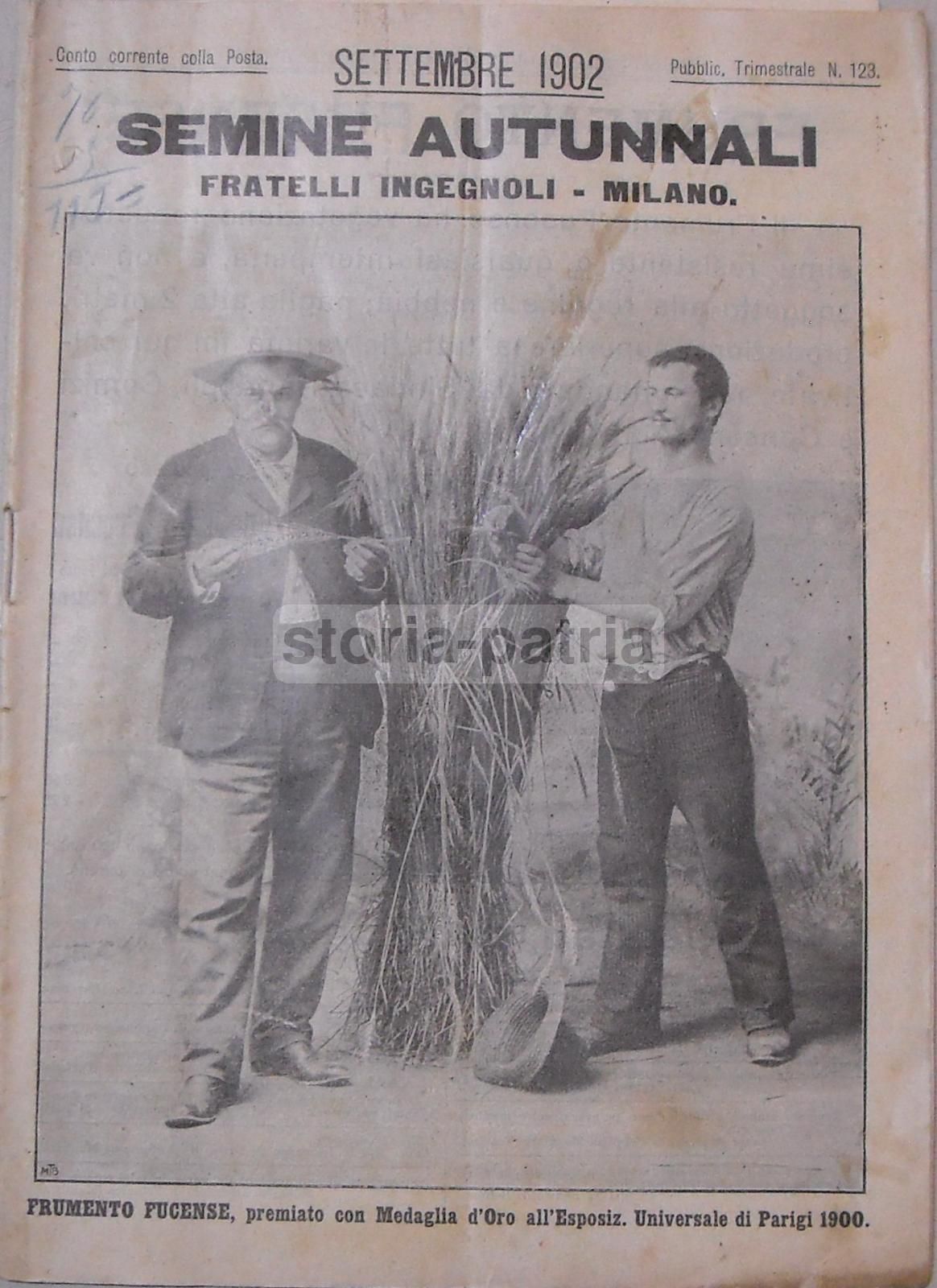 Catalogo Sementi Fratelli Ingegnoli 1902 Frumento Fucense Milano