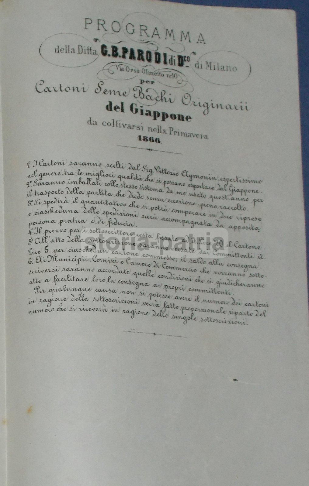 Volantino Pubblicitario Parodi Bachi Da Seta Giappone Milano 1865