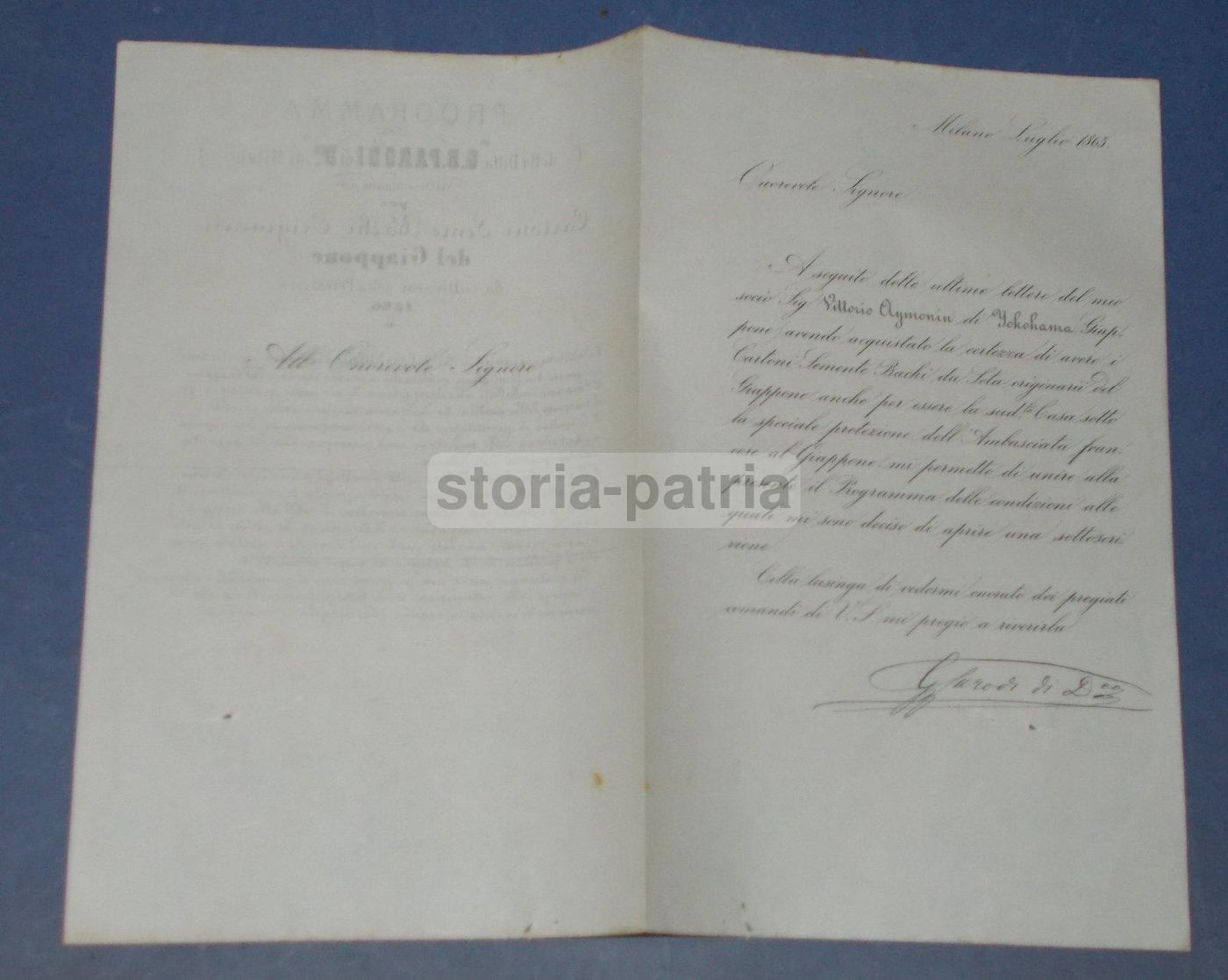 Volantino Pubblicitario Parodi Bachi Da Seta Giappone Milano 1865
