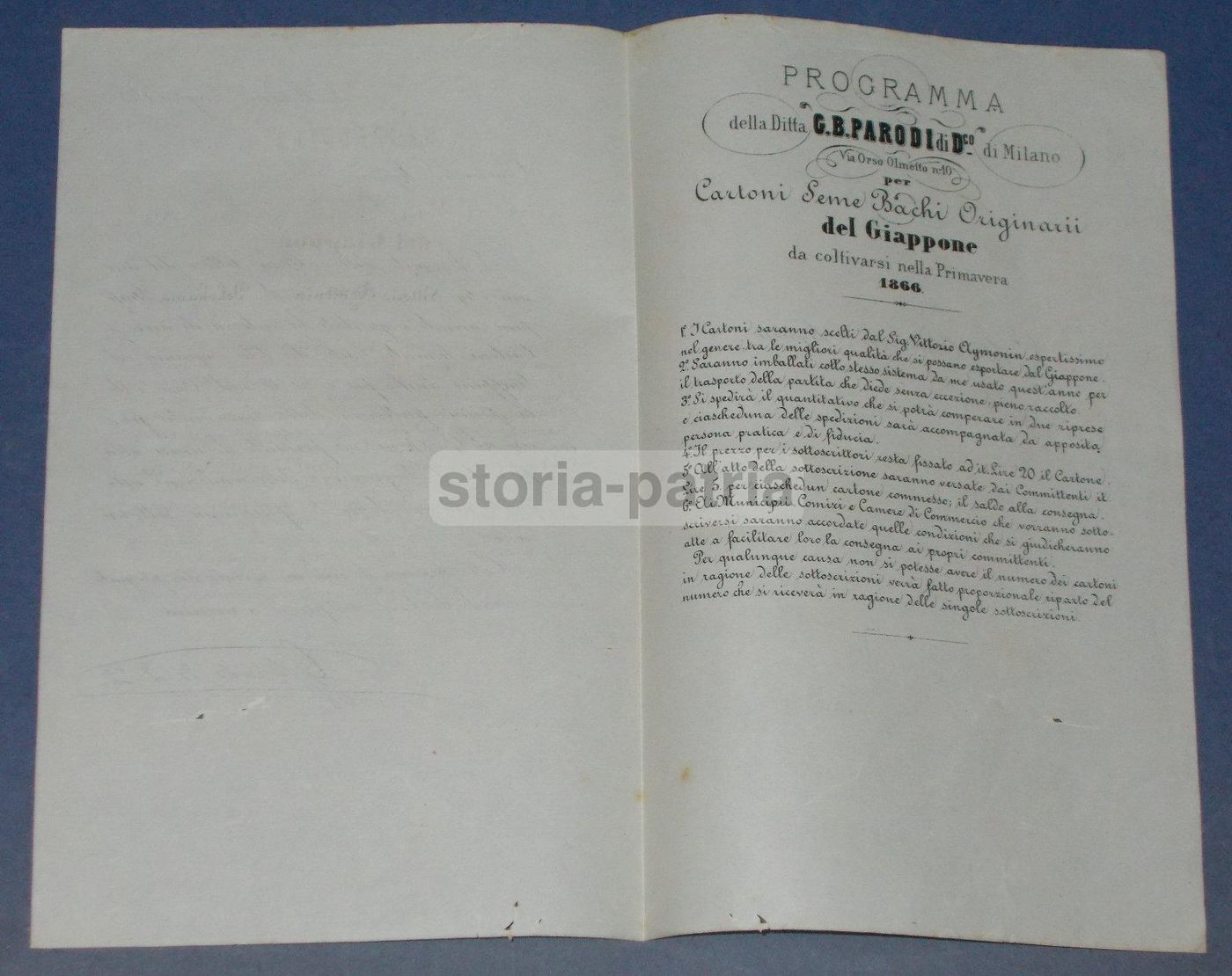 Volantino Pubblicitario Parodi Bachi Da Seta Giappone Milano 1865