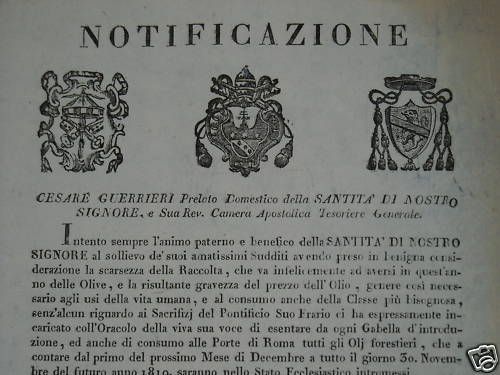 Editto 1818 Esenzione Dazio Olio Stato Della Chiesa Roma Poggioli
