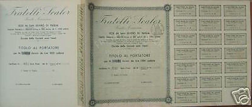 Certificato Azionario Fratelli Scaler Società Vinicola