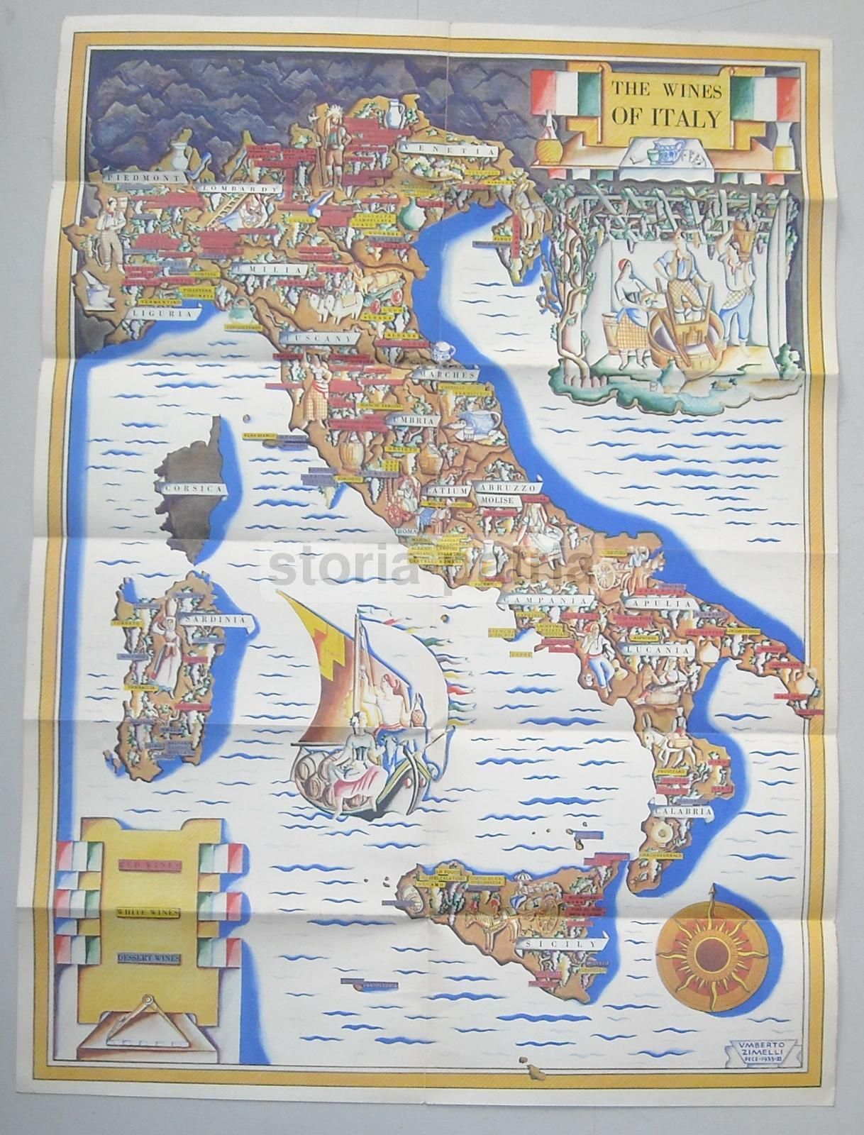 Mappa Vini Italiani ENIT 1935 Zimelli Depliant Propaganda Enologia