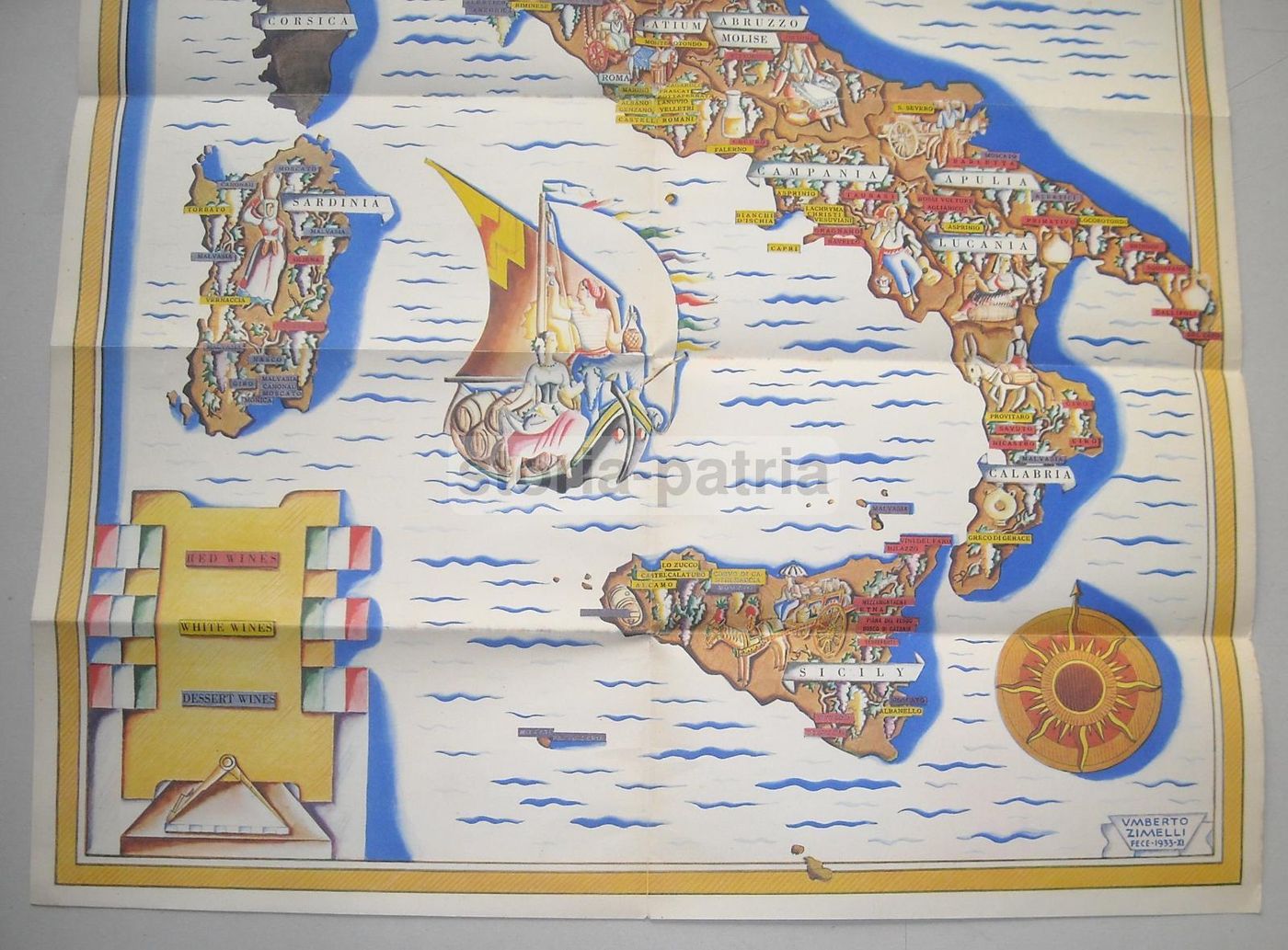 Mappa Vini Italiani ENIT 1935 Zimelli Depliant Propaganda Enologia