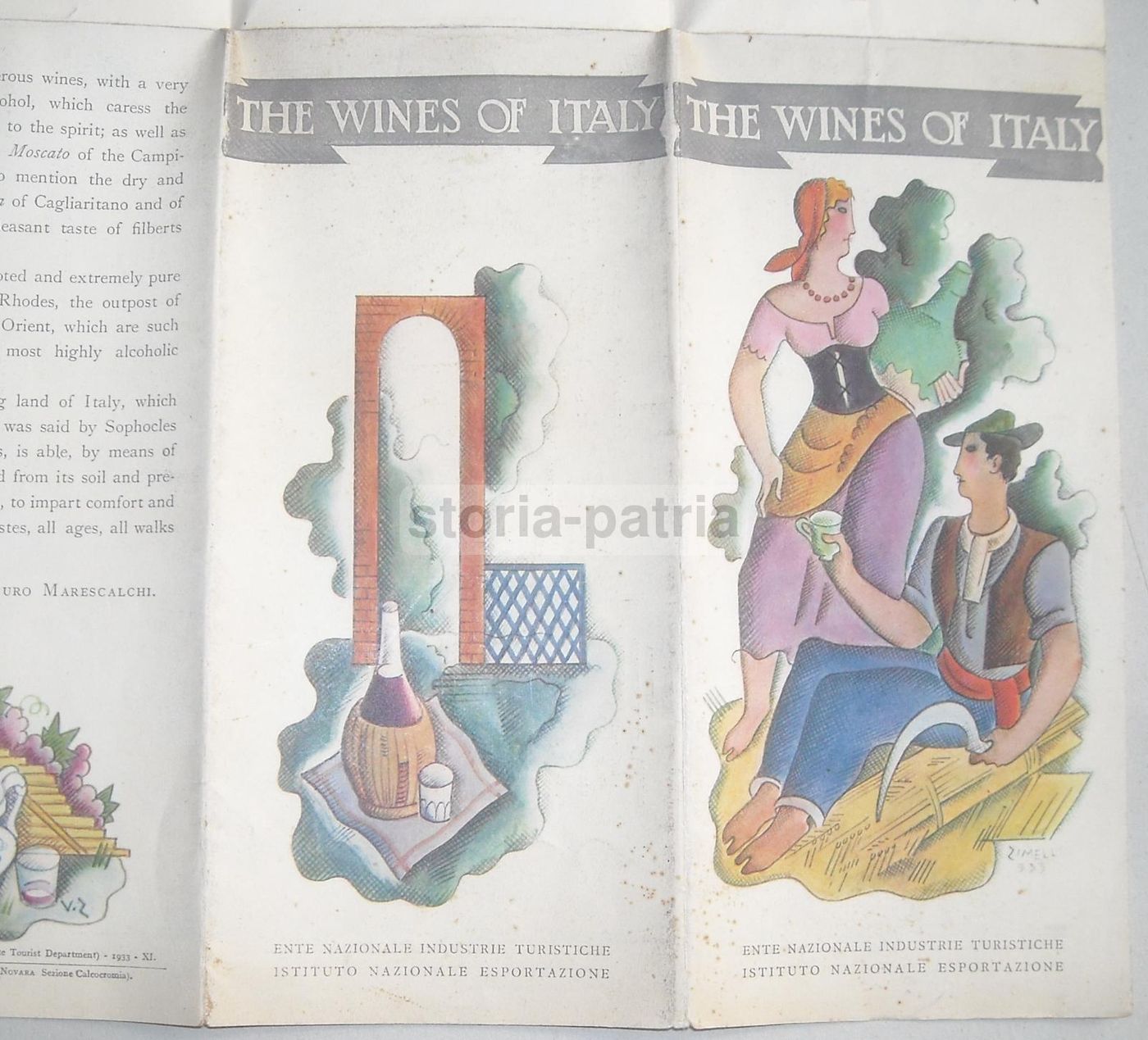 Mappa Vini Italiani ENIT 1935 Zimelli Depliant Propaganda Enologia