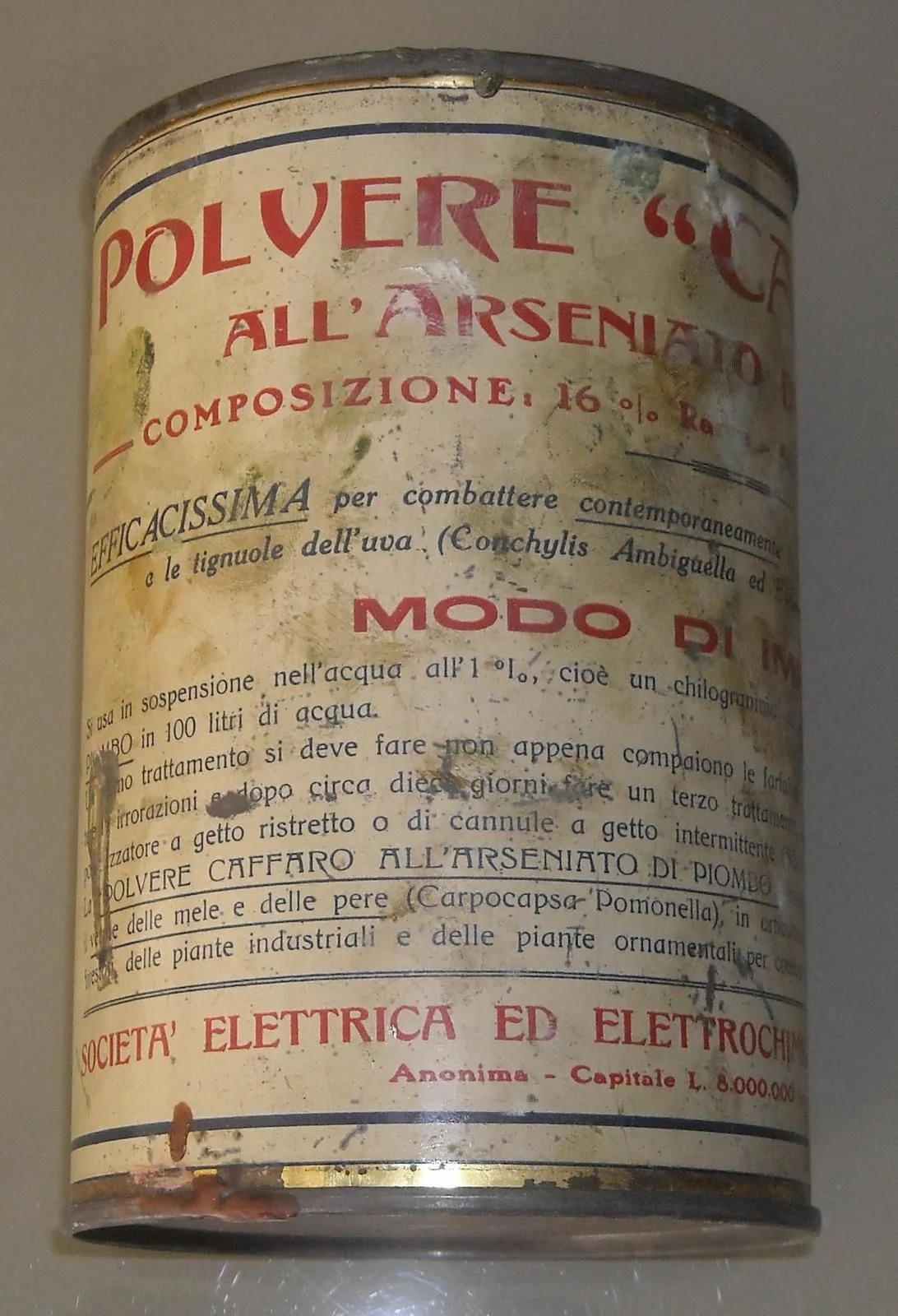 Barattolo Latta Polvere Caffaro Antiparassitario Viticolo Anni '30