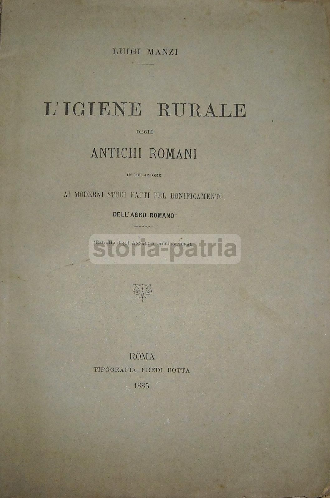L'Igiene Rurale Degli Antichi Romani Di Luigi Manzi (1885)