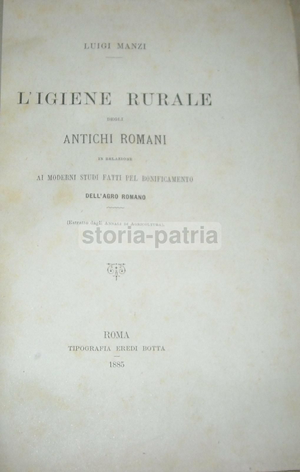 L'Igiene Rurale Degli Antichi Romani Di Luigi Manzi (1885)