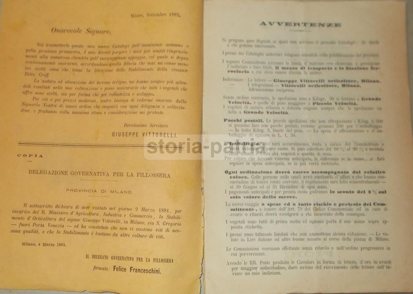 Catalogo Orticoltore Giuseppe Vittorelli, Milano 1882 1883