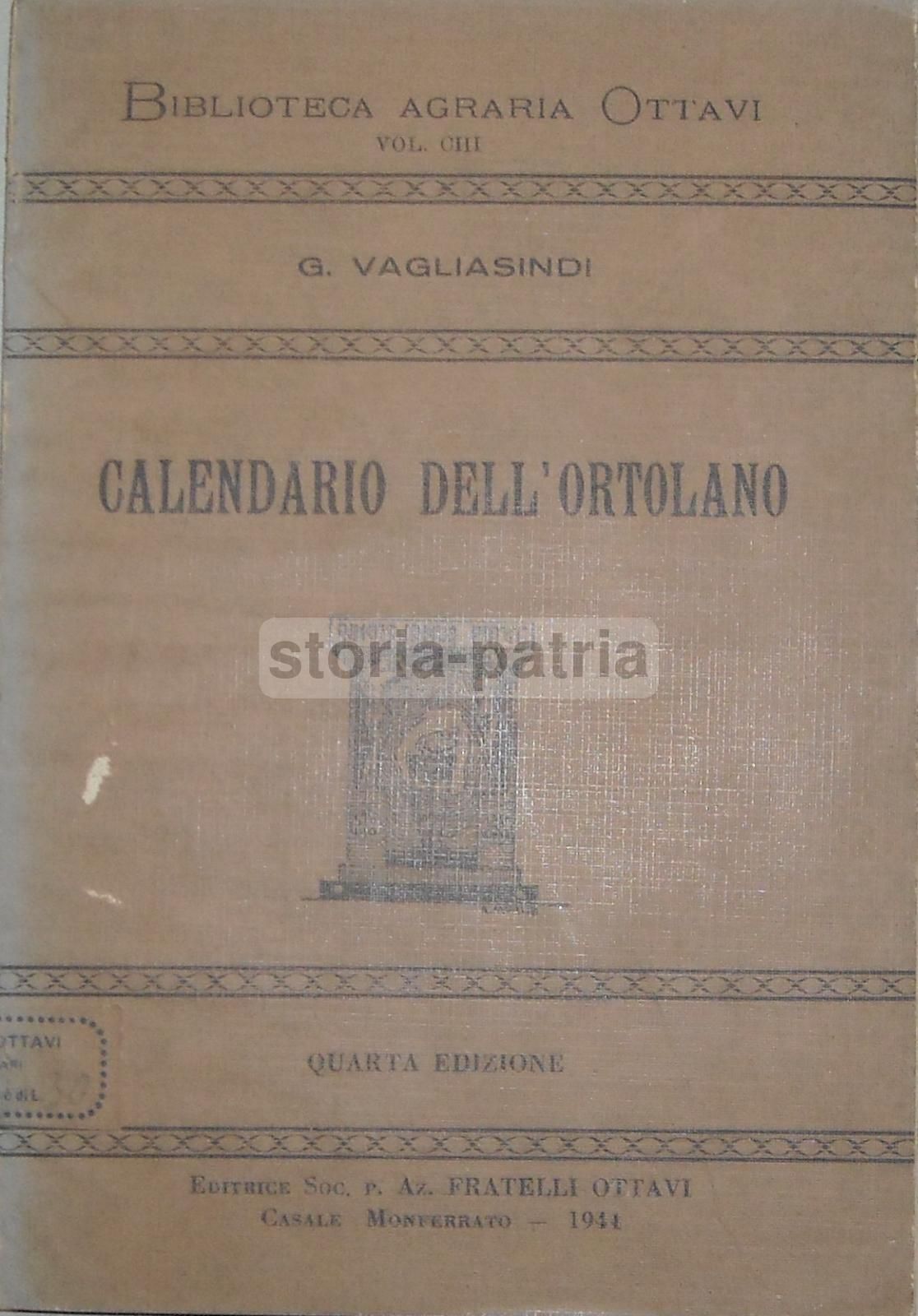 Calendario Dell'Ortolano Vagliasindi 1944 Ottavi Agricoltura