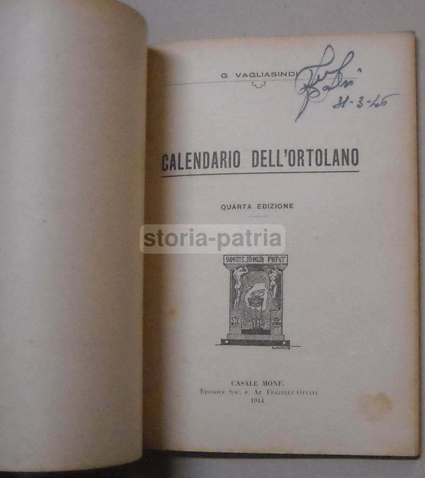 Calendario Dell'Ortolano Vagliasindi 1944 Ottavi Agricoltura