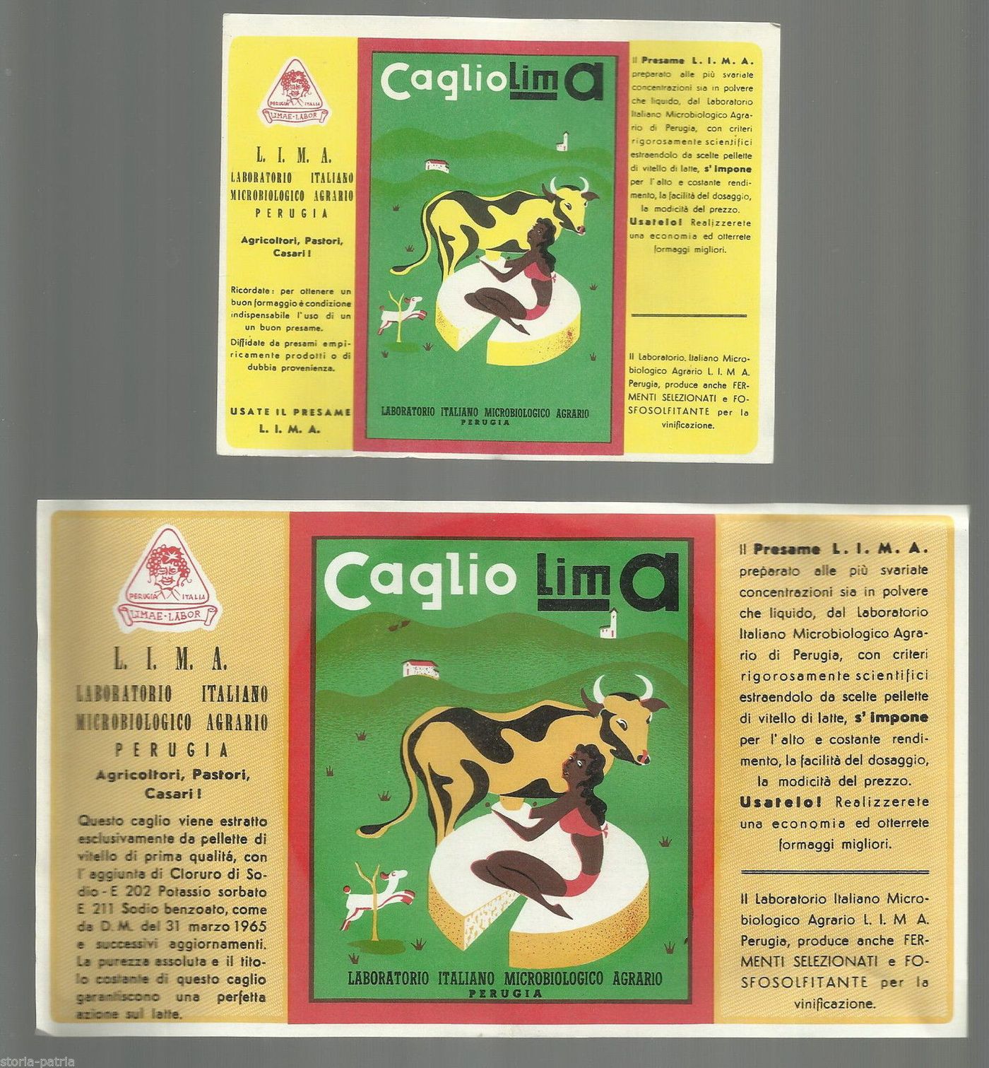 Etichette Pubblicitarie Caglio LIMA Perugia Anni '50