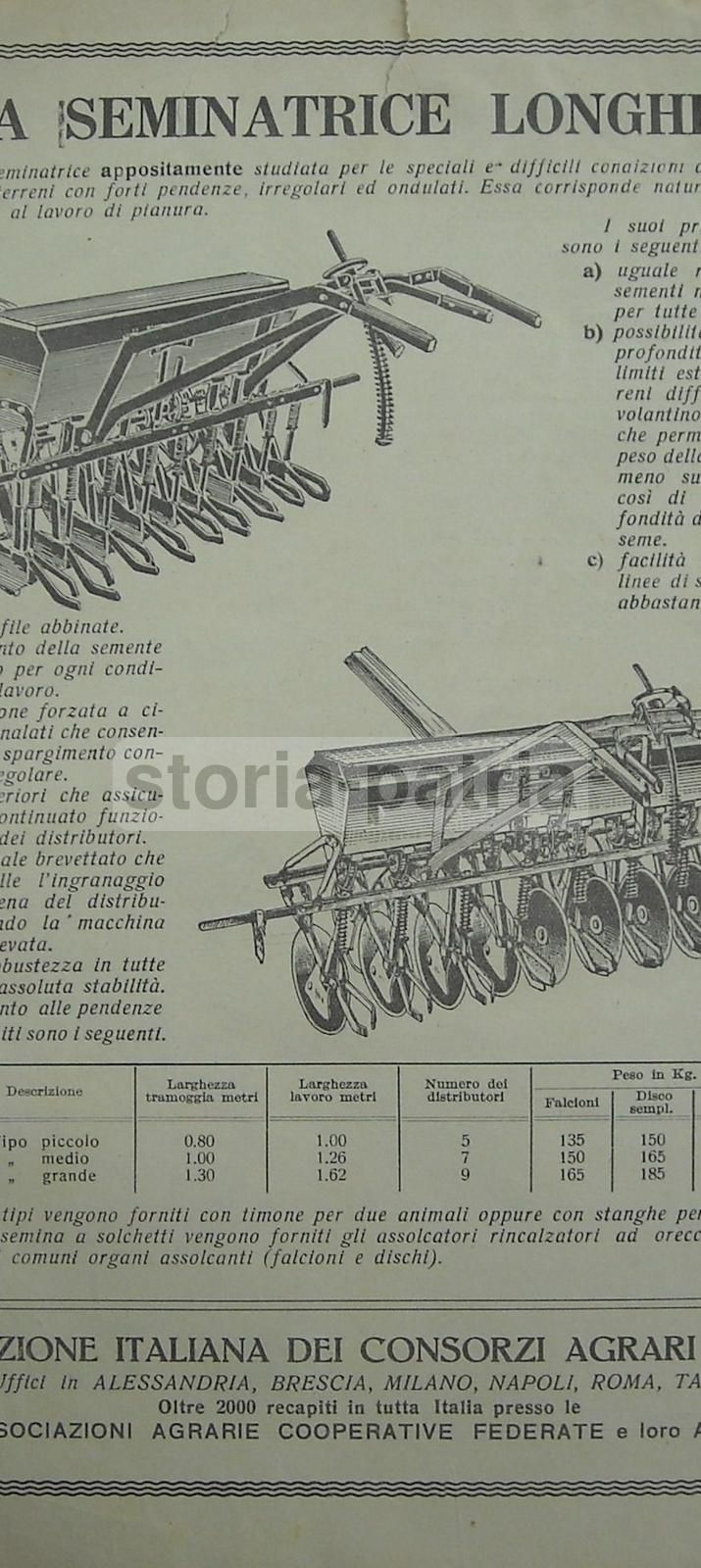 Seminatrice Longhini Piacenza: Pubblicità Agricola Anni '30