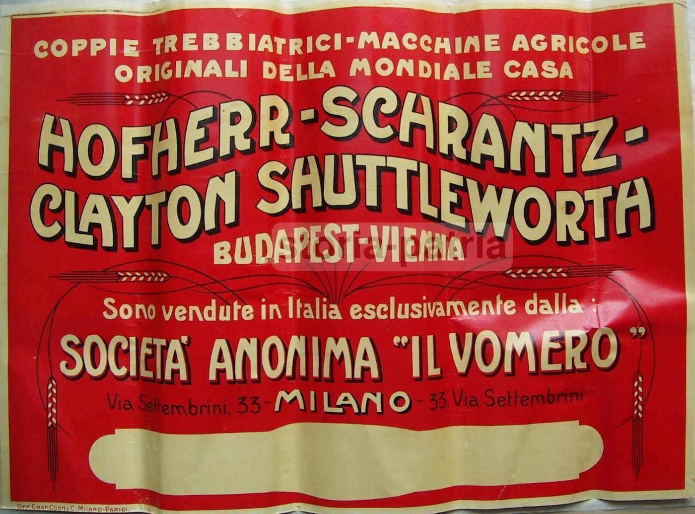 Manifesto Pubblicitario Trebbiatrici Hofherr Schrantz, Anni '20 '30