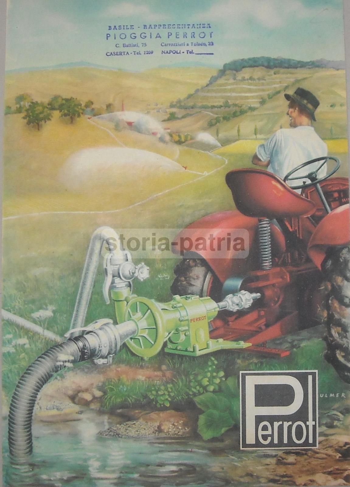Locandina Pubblicitaria Irrigatori Perrot Milano Anni '50