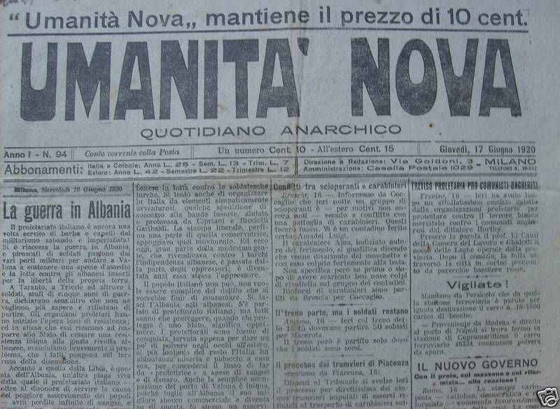Umanità Nuova 1920   Giornale Anarchico, Milano: Albania E Spagna
