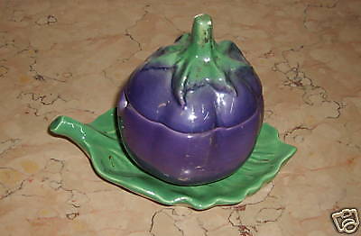 Ceramica Pacetti Albisola Melanzana Anni '30 Con Piattino Foglia