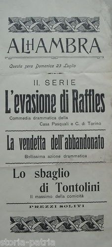 Locandina Teatro Alhambra: Tontolini, Raffles, Pasquali (inizio '900)