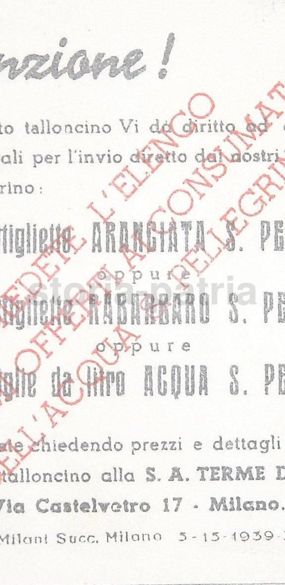 Coupon S. Pellegrino 1939: Acqua, Aranciata E Rabarbaro