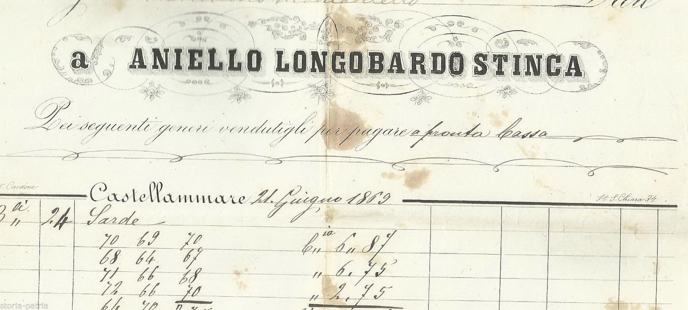 Carta Intestata Ditta Aniello Longobardo, Castellammare 1869