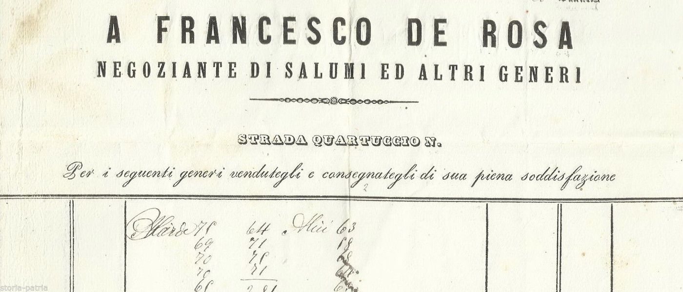 Carta Intestata Salumeria De Rosa, Castellammare Di Stabia, 1869