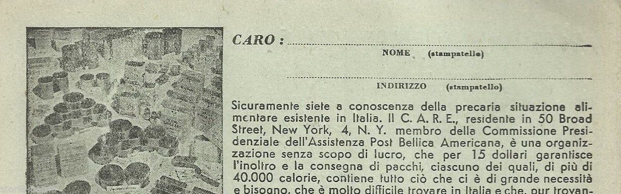 Cartolina C.A.R.E. Roma: Aiuti Alimentari Postbellici Ed Emigrati In America