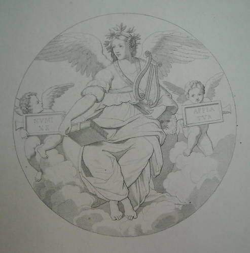 Incisione Antica: Allegoria Della Musica Con Angeli, Pagliuolo, Metà '800