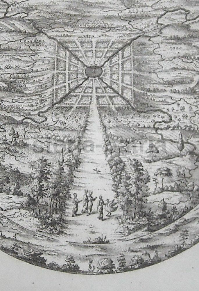 Incisione Antica Francesco De Luca 1763 Allegoria Giardini Napoli