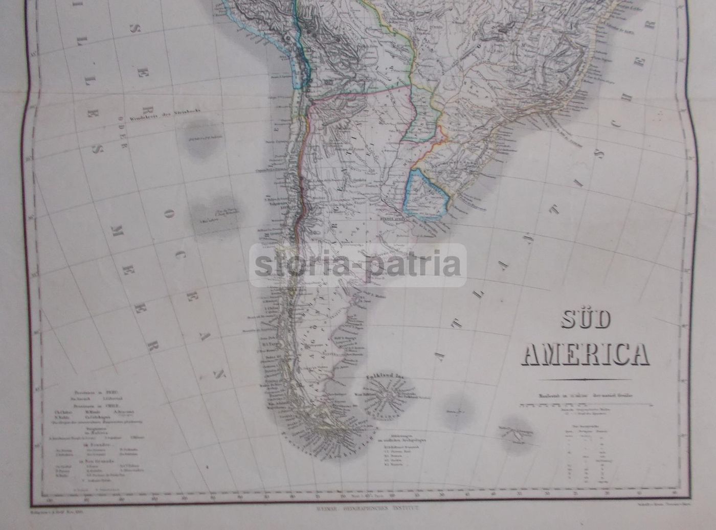 Mappa Antica Sud America 1861 Incisione Geografica Weimar