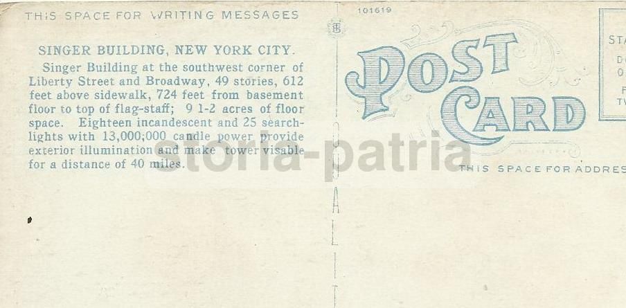 Cartolina Antica Singer Building New York Notturno Anni '30