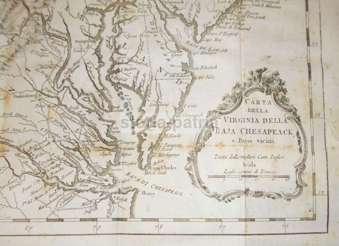 Mappa Antica Della Virginia, Chesapeake Bay, Maryland E Pennsylvania, 1750 Circa