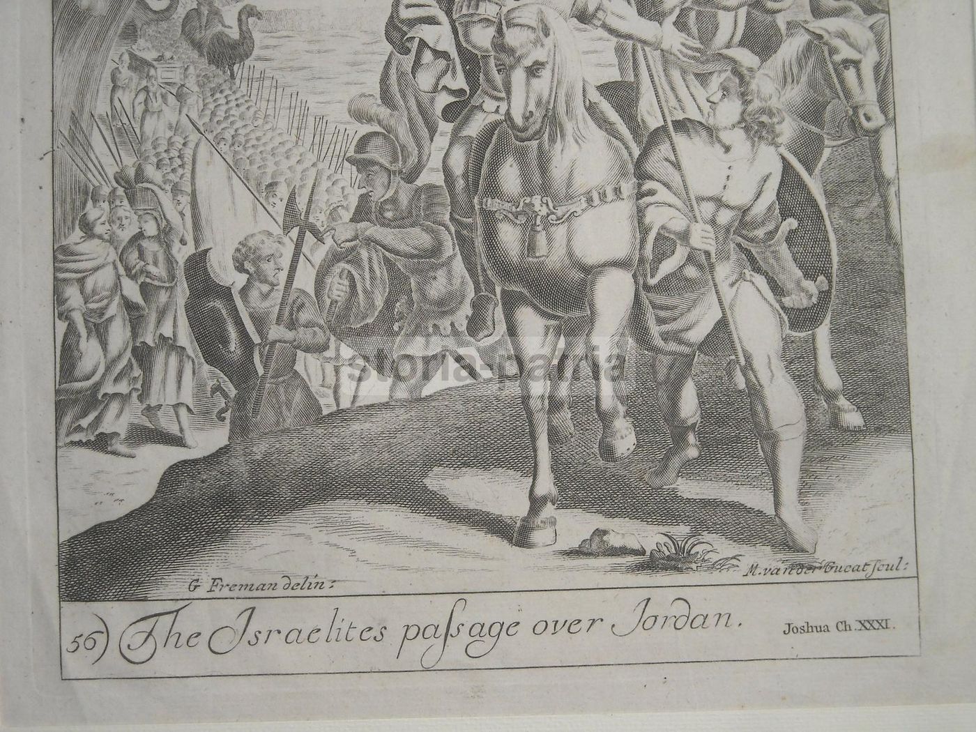 Incisione Antica: Passaggio Del Giordano Degli Israeliti, Van Der Gucht, 1700 Circa
