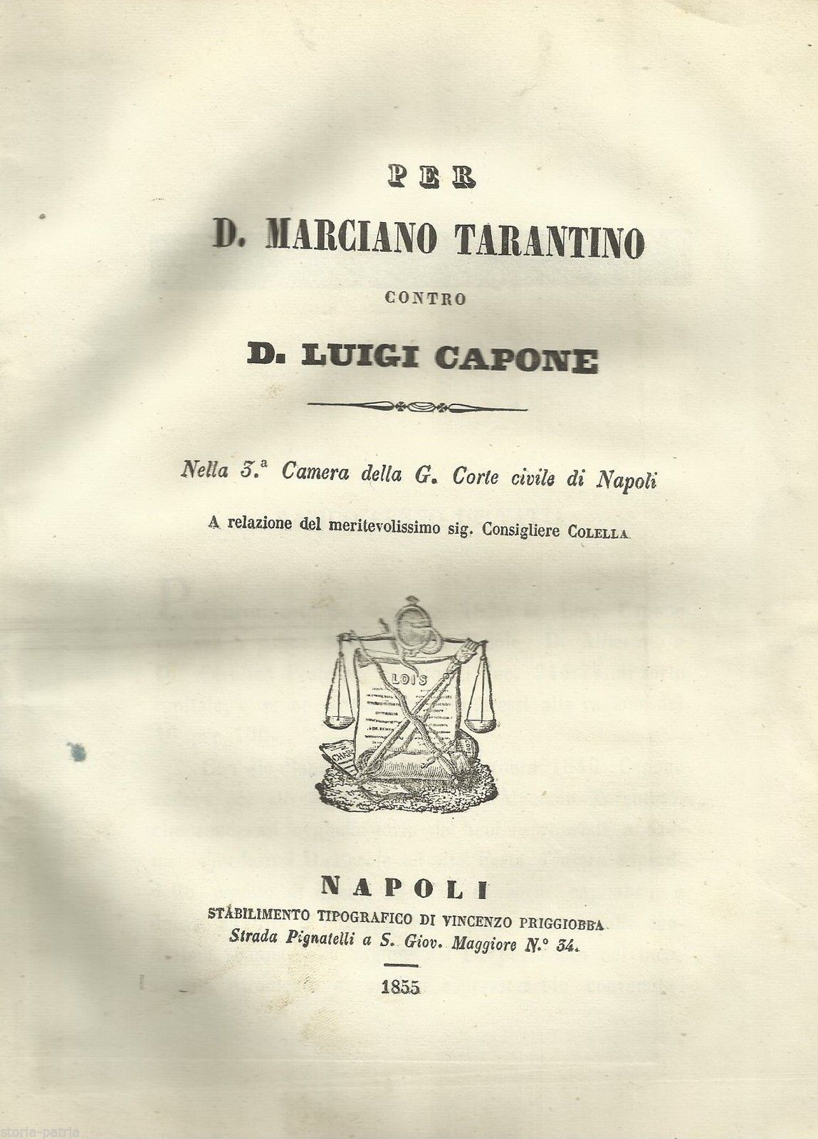 Allegazione Giuridica Tarantino Vs Capone, Napoli 1855 (Avellino)