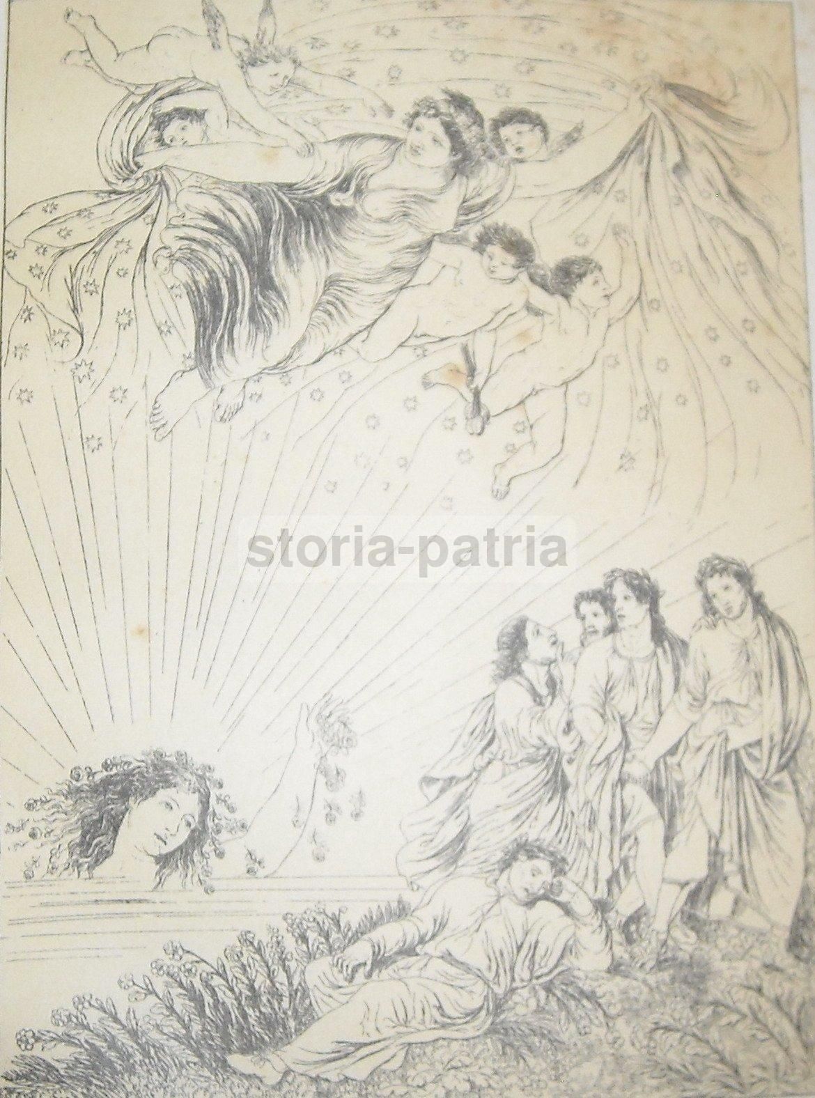 Stampa Antica Purgatorio, Dante Alighieri. Illustrazione Allegorica, Primo Novecento