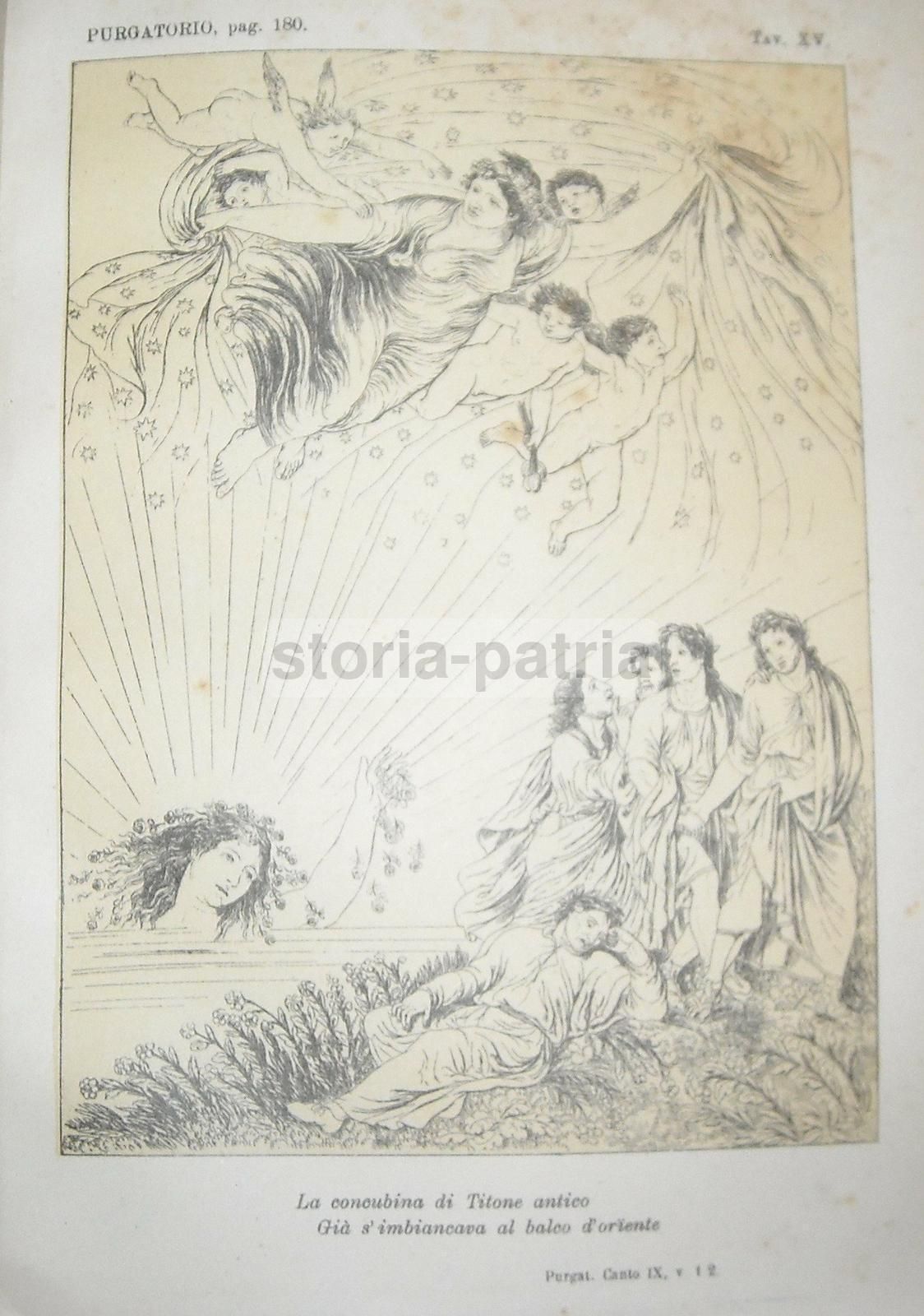 Stampa Antica Purgatorio, Dante Alighieri. Illustrazione Allegorica, Primo Novecento