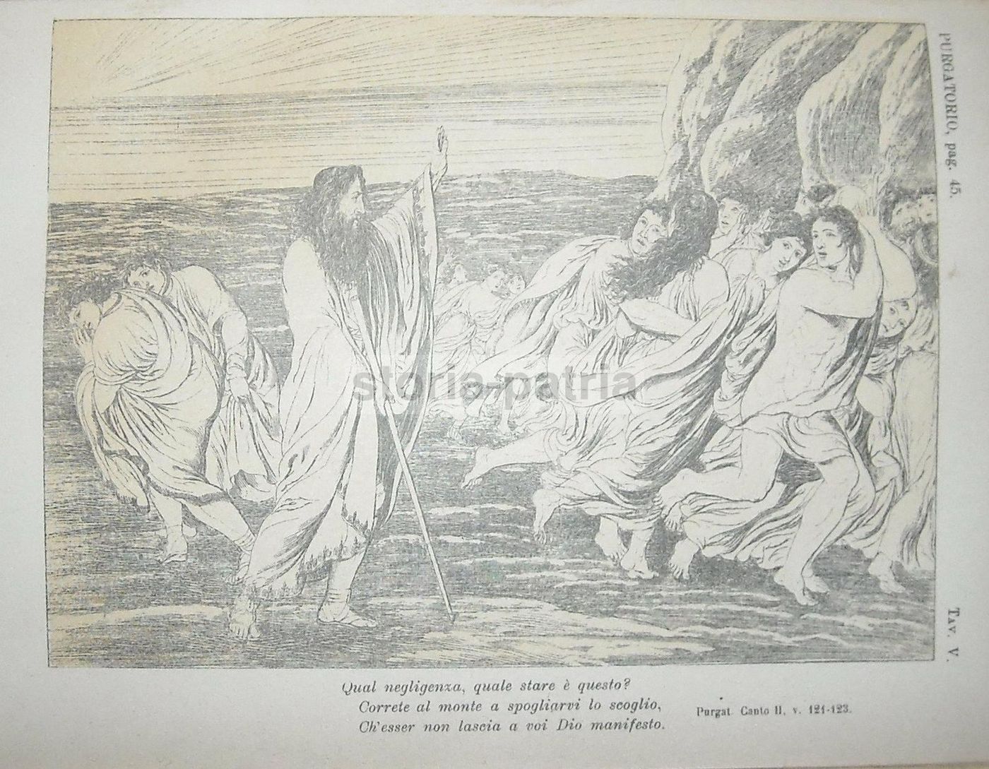 Antica Stampa Cromolitografica Purgatorio Dante Divina Commedia