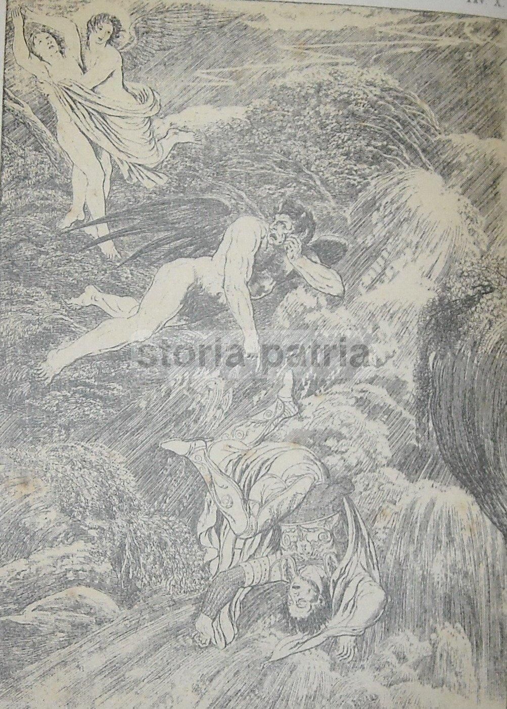 Stampa Antica Del Purgatorio Di Dante, Illustrazione Cromolitografica, 1920 Circa