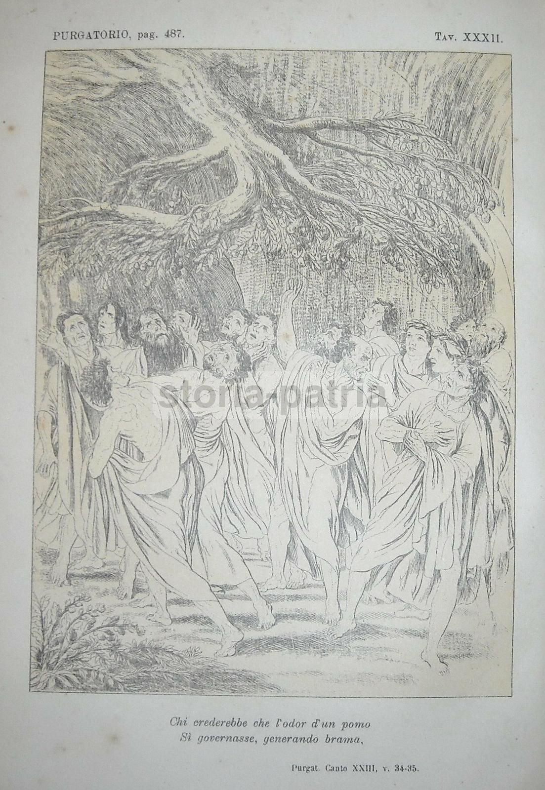 Illustrazione Antica Purgatorio Dante Divina Commedia Anni '20
