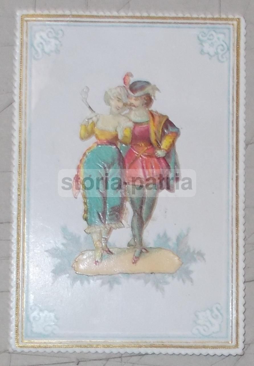 Antica Figurina Cromolitografica, Scena Galante, Liberty, Primo '900