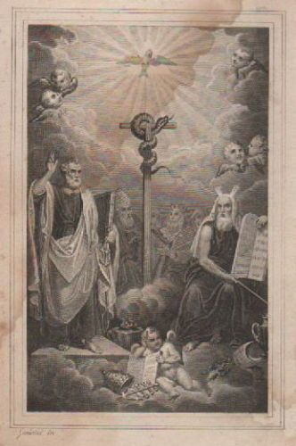 Stampa Allegorica S. Pietro Gandini, Incisione Originale XIX Secolo