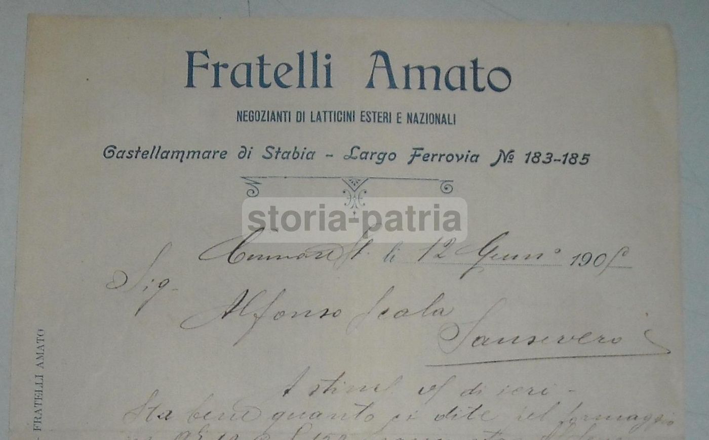 Carta Intestata Fratelli Amato Latticini Castellammare 1905
